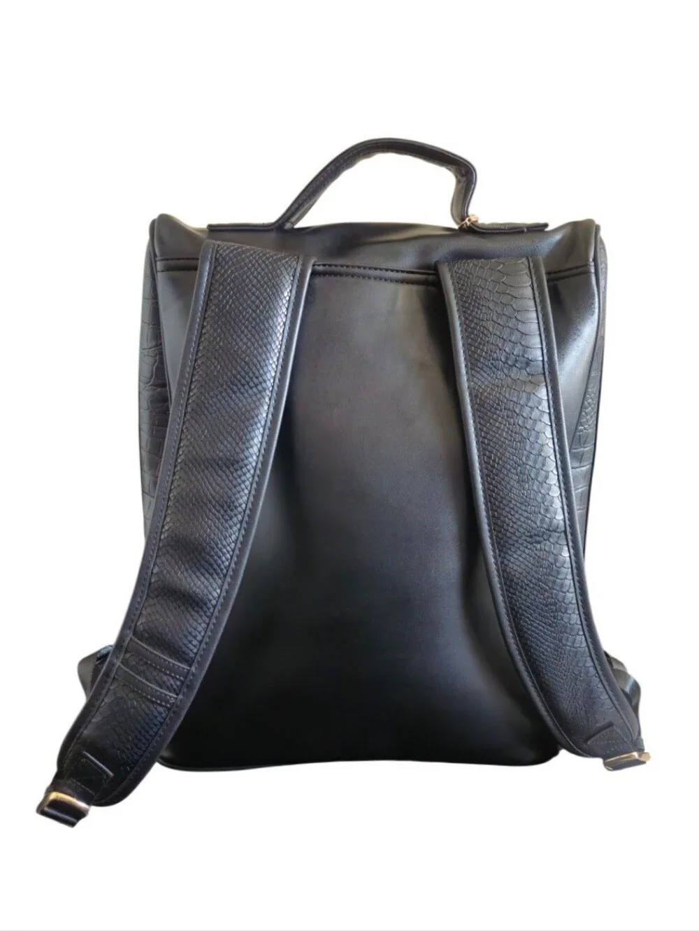 Tote & Carry Black Croc-Embossed Vegan Leather Backpack